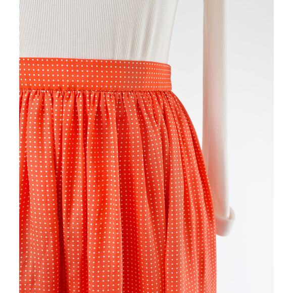 Vintage 80s Orange Polka Dot Silky Full Flowy Midi Length Skirt with Pockets S - Picture 3 of 6
